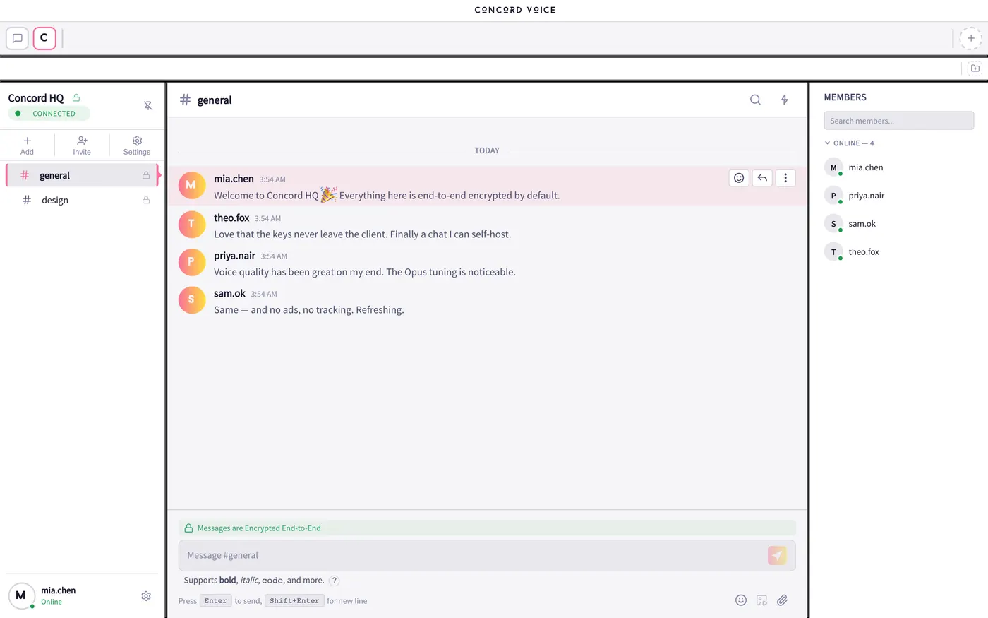 Concord Voice in the light theme.